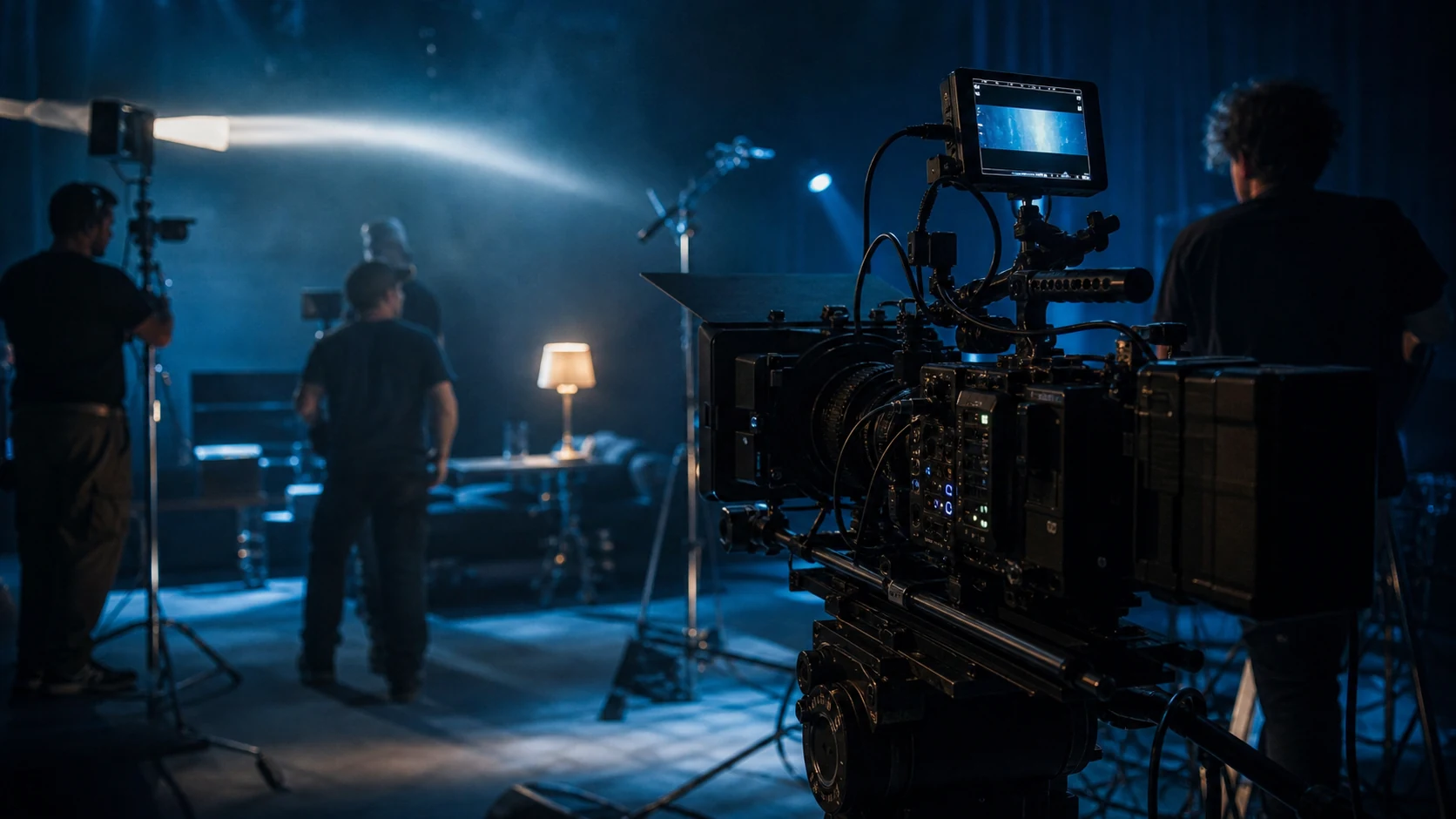 Equipo audiovisual trabajando en un set de rodaje